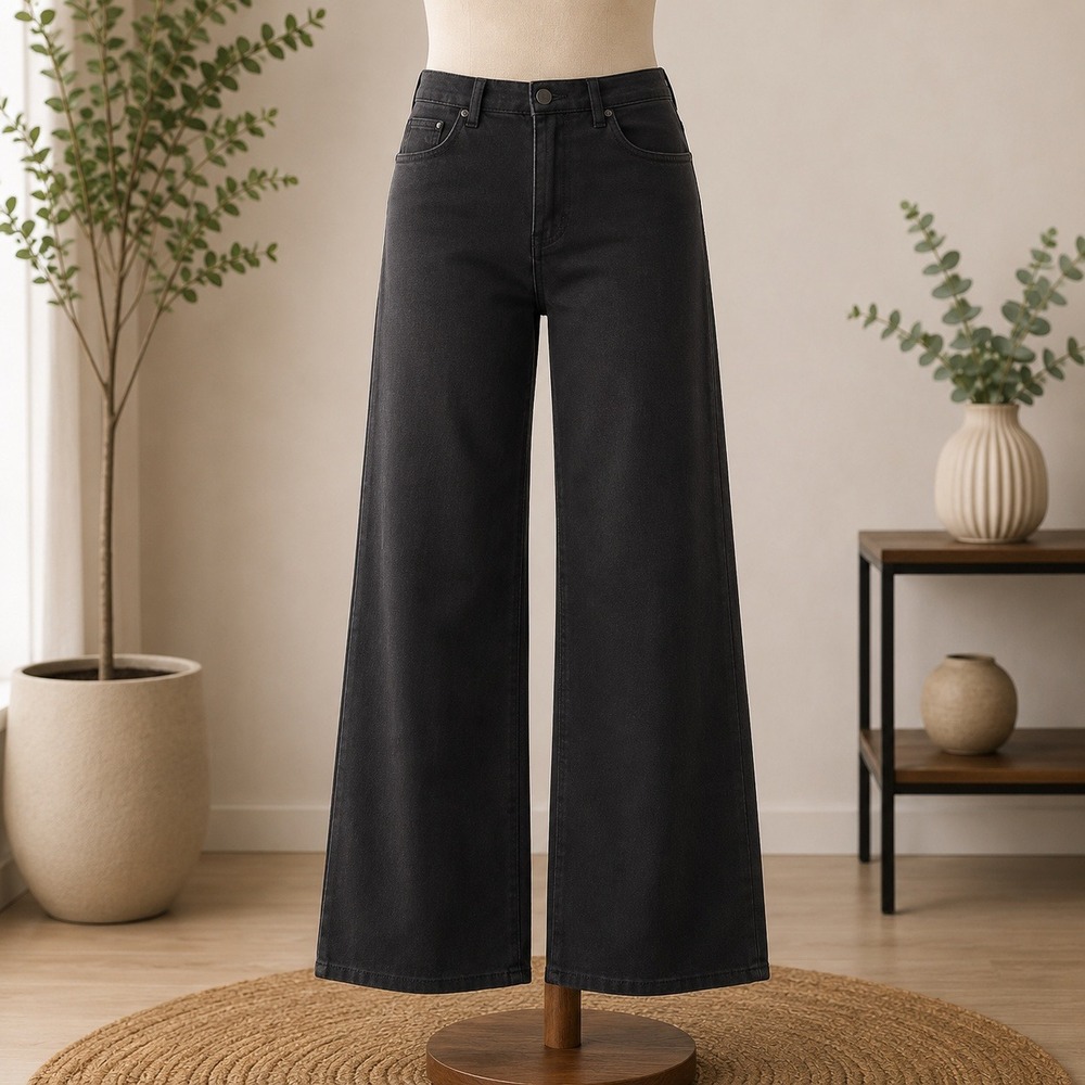 NWOT Belle by Kim Gravel Wide Leg Jeans Womens 8T Black High Rise Denim Pants